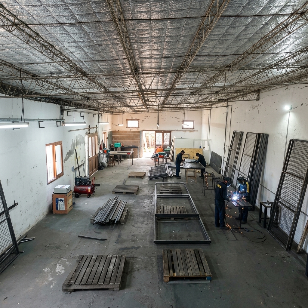 Vista aérea de la fábrica Elite Padel en Luján - Fabricación de canchas de pádel profesionales